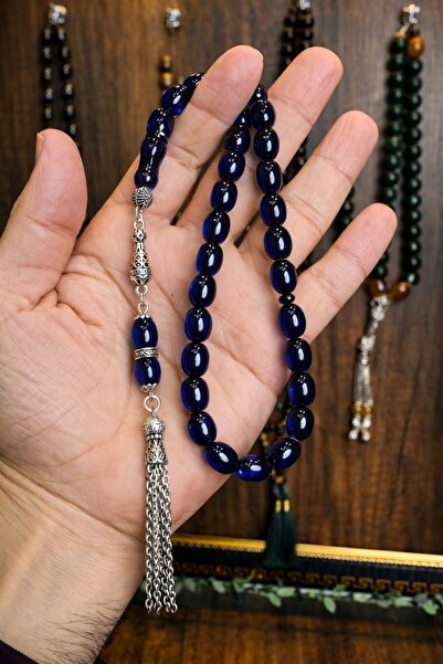 vevasilver Capsule Cut Beirut Drop Amber Prayer Beads, Tassel Handcrafted Rho...