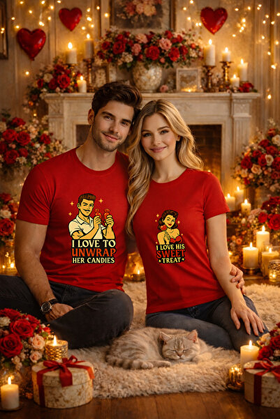 MVRDAR Set 2 tricouri unisex 100% bumbac pentru cuplu, colectia Valentine's Day