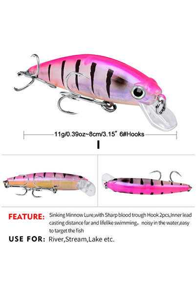 Choice طعم صيد سمك صغير غاطس صلب متذبذب 8 سم/12 جم طعم صيد طويل المدى لصيد سم...