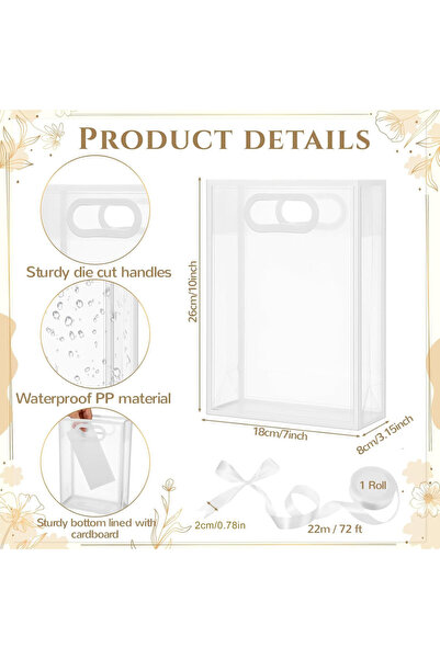 Choice 10 أكياس هدايا بلاستيكية شفافة بيضاء اللون، مزودة بمقابض مقطوعة، قابلة...