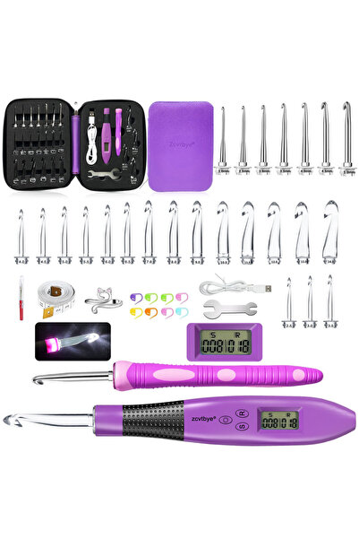 Choice 24size 24pcs Crochet Hook Set with Counter LED Light & Stitch Ergonomi...
