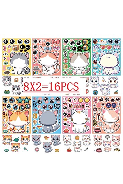 Choice1 16PCS 16/24PCS Cute Cat Face Changing Stationery Notebook Reward Stic...