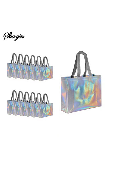 Choice 32X10X27CM 10PCS Silver Laser Organizer Bag Silver Reusable Gift Tote ...