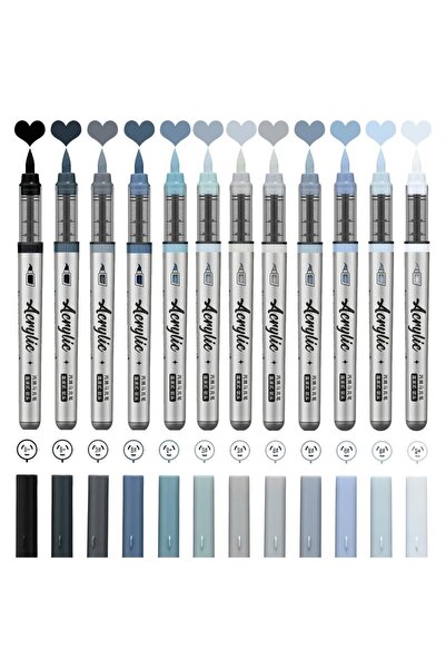 Choice أقلام تلوين أكريليك من سلسلة غراي، مجموعة من 12 قلم تلوين أكريليك برأس...
