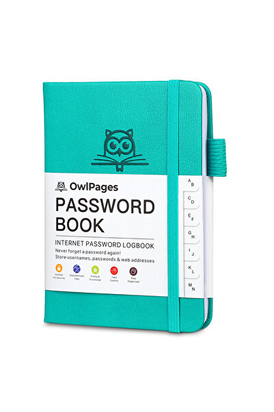 Choice Turquoise Password Book with Alphabetical tabs. Hardcover Password Kee...