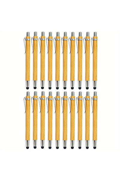 Choice 20 قلم حبر جاف من الخيزران مع قلم لمس - أقلام خشبية طبيعية قابلة للضغط...