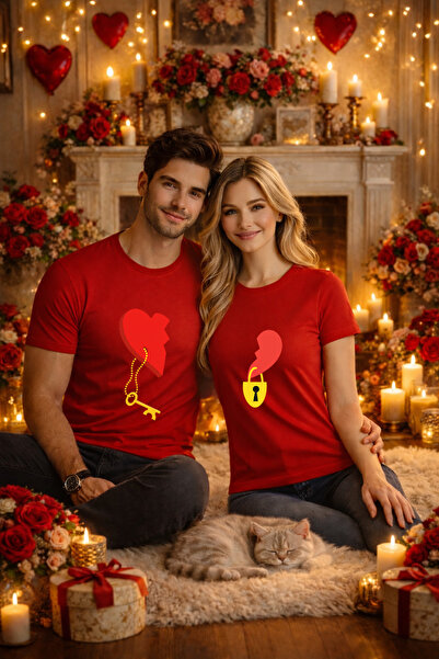 MVRDAR Set 2 tricouri unisex 100% bumbac pentru cuplu, colectia Valentine's Day