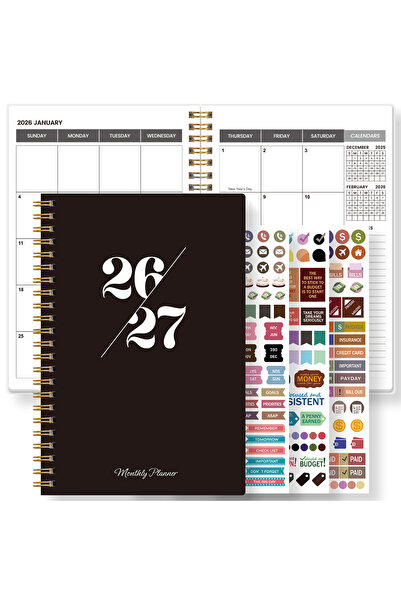 Choice مخطط شهري أسود وأحمر A5 للفترة من يناير 2026 إلى ديسمبر 2027، 24 شهرًا...