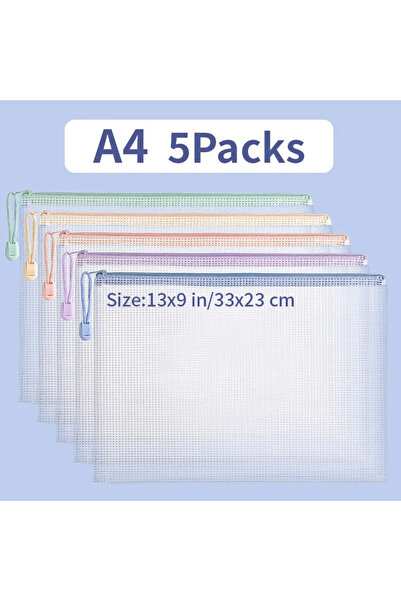 Choice A4 5PCs Zipper Mesh Bags A4/A5 Plastic Zipper Bags For Organizing Wate...