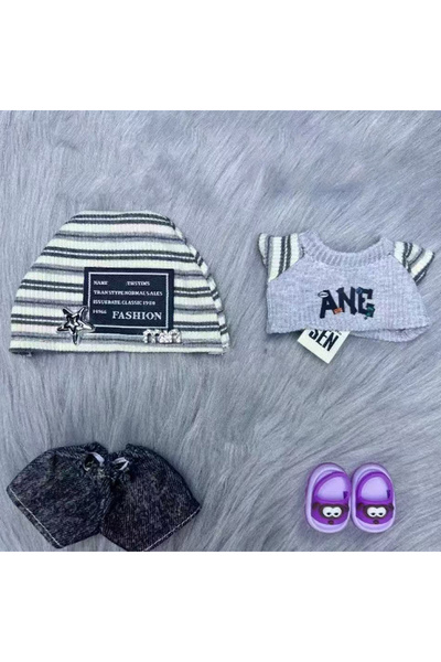 Choice طقم ملابس أطفال لابوبو مكون من 4 قطع، مصنوع من قماش كوري رمادي بنقشة ا...