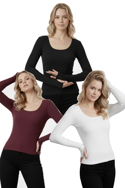 RİEMA Women's 3-Piece Set with Finger Detail, 3-Piece Set with Finger Detail,...