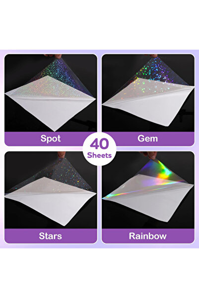 Choice 40 ورقة متنوعة من فيلم التغليف البارد الهولوغرافي الشفاف A4، مقاس 8.3 ...