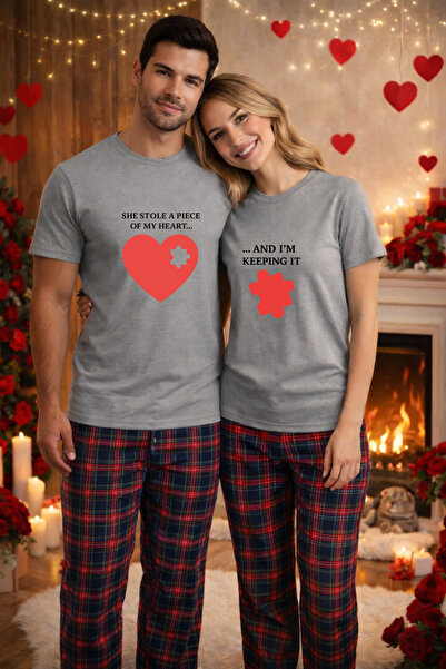 MVRDAR Set pijamale pentru cuplu â€“ tricou si pantaloni pijamale, bumbac, Va...