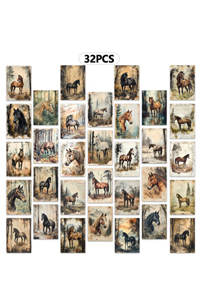 Choice Mixed Color 32pcs, vintage forest horse postcard, room decoration stic...