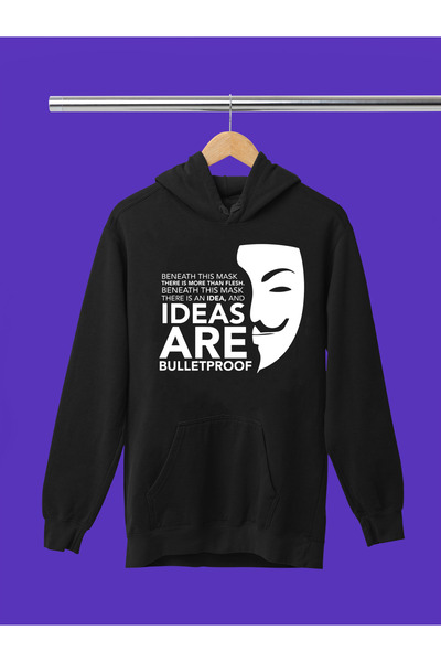 MAGORS Sweatshirt cu glugă din bumbac imprimat V FOR VENDETTA, cu mânecă lung...