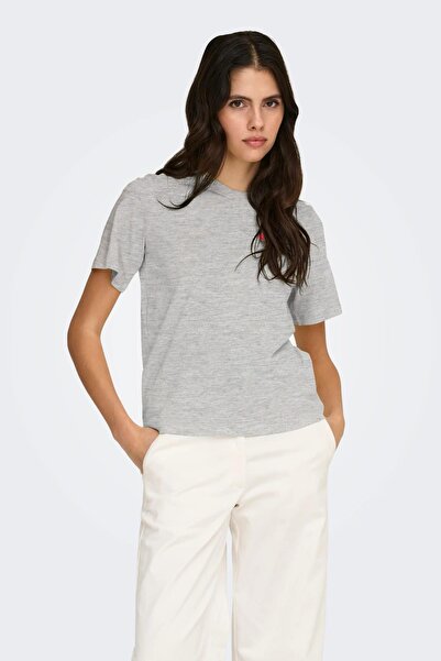 ONLY Γυναικείο μπλουζάκι JDY – Γκρι κοντό μανίκι με λογότυπο καρδιάς με λαιμό...