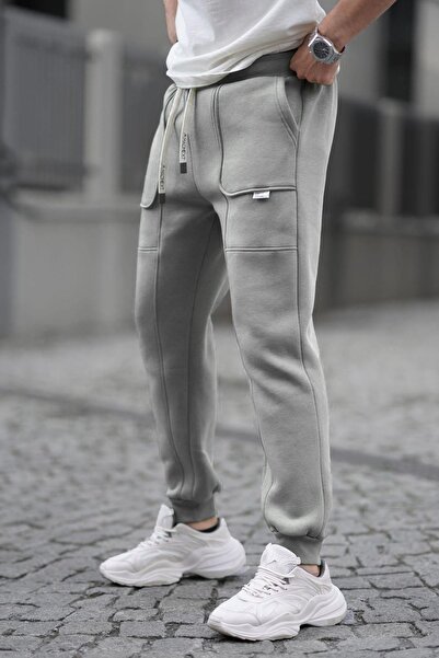 Madmext Painted Gray Cargo Pocket Basic Sweatpants 6527