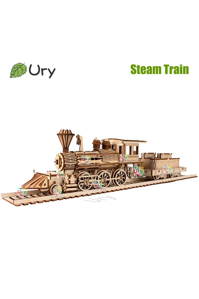 Choice1 HB11 - قطار بخاري خشبي ثلاثي الأبعاد مع مسار وجسر سكة حديد مصنوع يدويًا