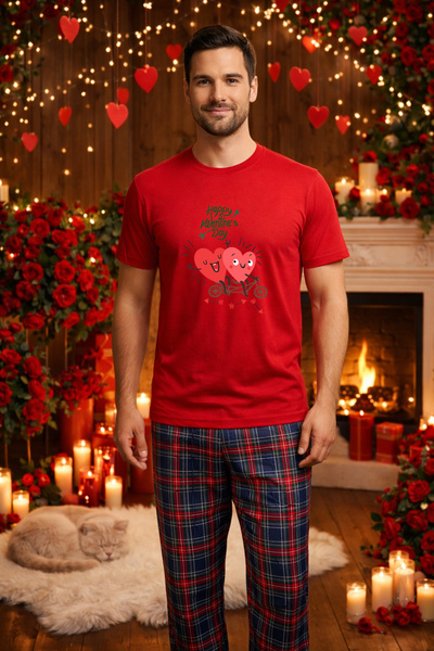 MVRDAR Set pijamale barbati bumbac Colectia Valentine's Day, Dragobete