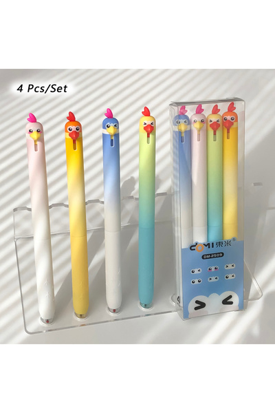 Choice مجموعة أقلام جل بتصميم ببغاء وبطريق إبداعي، 4 قطع، 0.5 مم، أسود، رأس ر...