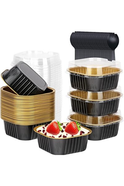 Choice 60PCS 60Pcs Square Mini Cake Pans with Lids & Spoons Disposable Cupcak...