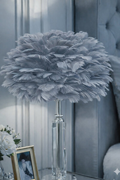 akdenizhome Kristal Gövdeli Lüks Tüylü Abajur (50 cm)