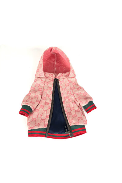 OEM Geaca caini cu gluga si fermoar, cu imprimeu elegant, roz, S