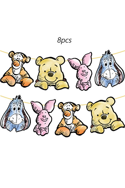 Miniso 8 قطع / 16 قطعة من لوازم حفلات ديزني ويني ذا بوه، لافتة عيد ميلاد لتزي...