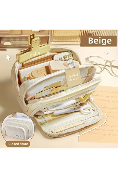 Choice Beige A Large-capacity Multi-layer Pencil Case, A Simple Multi-purpose...