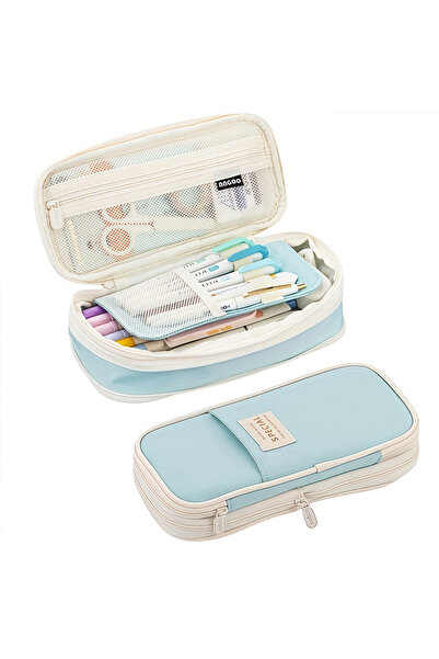 Choice SKY BLUE Large Capacity Simple Pencil Case Portable Aesthetic Pencil B...