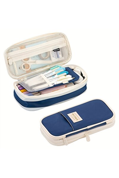 Choice Navy Large Capacity Simple Pencil Case Portable Aesthetic Pencil Bag O...