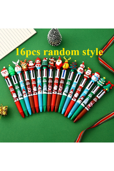 Choice ١٦ قلم حبر جاف عشوائي بأربعة ألوان لعيد الميلاد، زينة بابا نويل، ألوان...