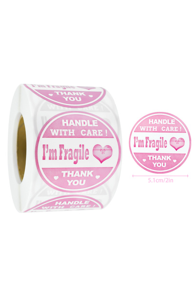 Choice 00276 500Pcs 2In/5.1Cm Pink Handle with Care Fragile Label with Heart ...