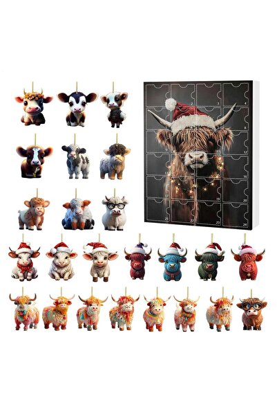 Choice تقويم عيد الميلاد الإلكتروني الآخر، 24 قطعة من زينة أبقار المرتفعات ال...