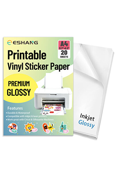 Choice A4 GLOSSY 20PCS 20 Sheets Glossy Vinyl Sticker Paper A4 Size Inkjet Pr...