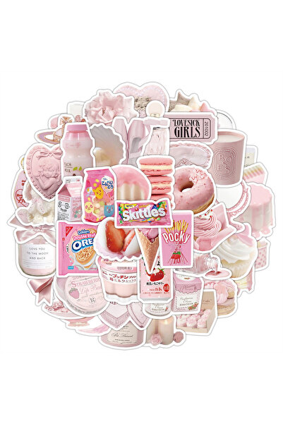 Choice مجموعة ملصقات جمالية وردية اللون مكونة من 50 قطعة، مناسبة لأجهزة الكمب...