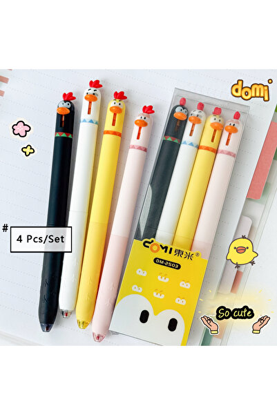 Choice مجموعة أقلام جل بتصميم دجاجة وبطريق وببغاء إبداعي، 4 قطع، رأس أسود رفي...