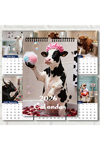 Choice تقويم حائط شهري مرح لعام 2026، مقاس A4، بتصميم بقرة لطيف مع 12 نقشًا ر...