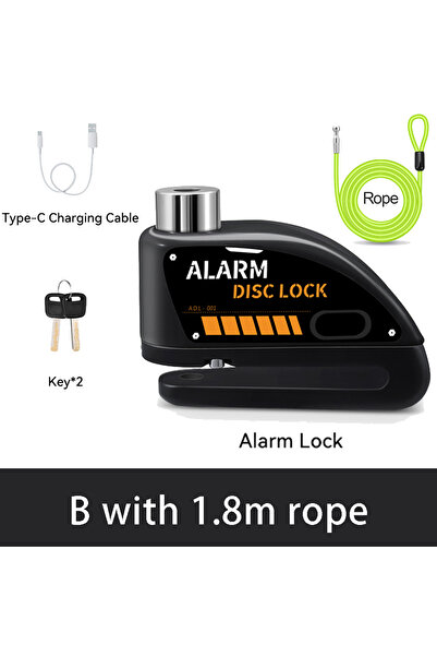 Choice قفل قرص دراجة Rockbye قابل لإعادة الشحن مع حبل بطول 1.8 متر، مزود بإنذ...