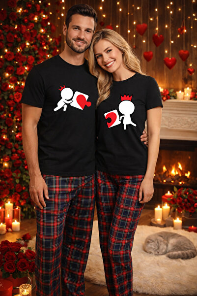 MVRDAR Set pijamale pentru cuplu â€“ tricou si pantaloni pijamale, bumbac, Va...