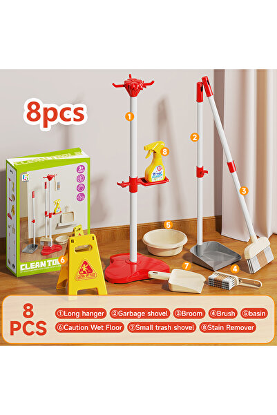choice2 8pcs-Red Kids Cleaning Toy Set for Toddlers Mini Broom Dustpan Mop Pr...