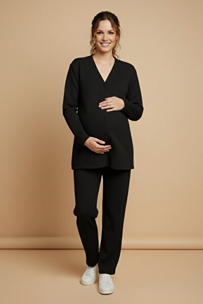 Miss Dünya Lissa Serena Mom Fit Front Buttoned V-Neck Quilted Top and Bottom ...