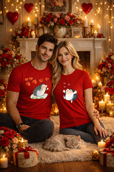 MVRDAR Set 2 tricouri unisex 100% bumbac pentru cuplu, colectia Valentine's Day