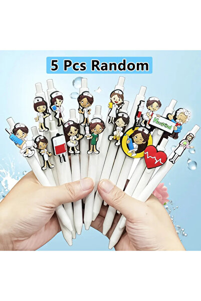 Choice 5 أقلام حبر جاف قابلة للسحب بتصميمات طبية مرحة، 15/10/5 قطع، بنمط ممرض...