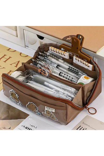 Choice Coffee color 10-tier Card-pibara High-capacity Transparent Pen Bag wit...