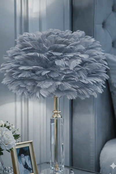 akdenizhome Kristal Gövdeli Lüks Tüylü Abajur (50 cm)