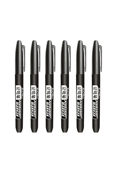 Choice ٦ أقلام تحديد دائمة سوداء، ٦ قطع/مجموعة، أقلام تحديد رفيعة مقاومة للما...