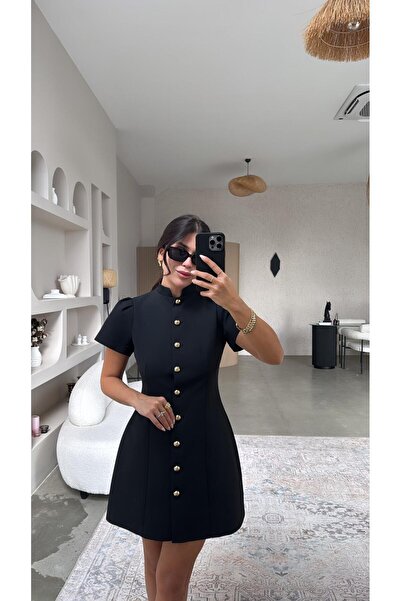 Buket Teke Black Gold Detailed Tok Fabric Premium Fit Dress