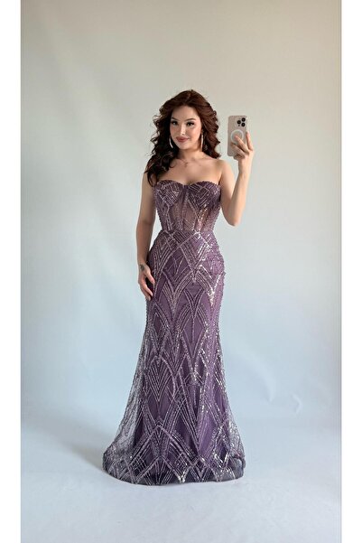 AYŞENUR DİNÇER Valeri Straplez Taşlı Abiye Lila