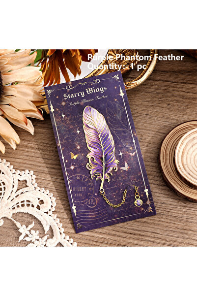Choice Purple Feather 1 pc Metal Bookmarks with Chain Pendant Colorful Feathe...